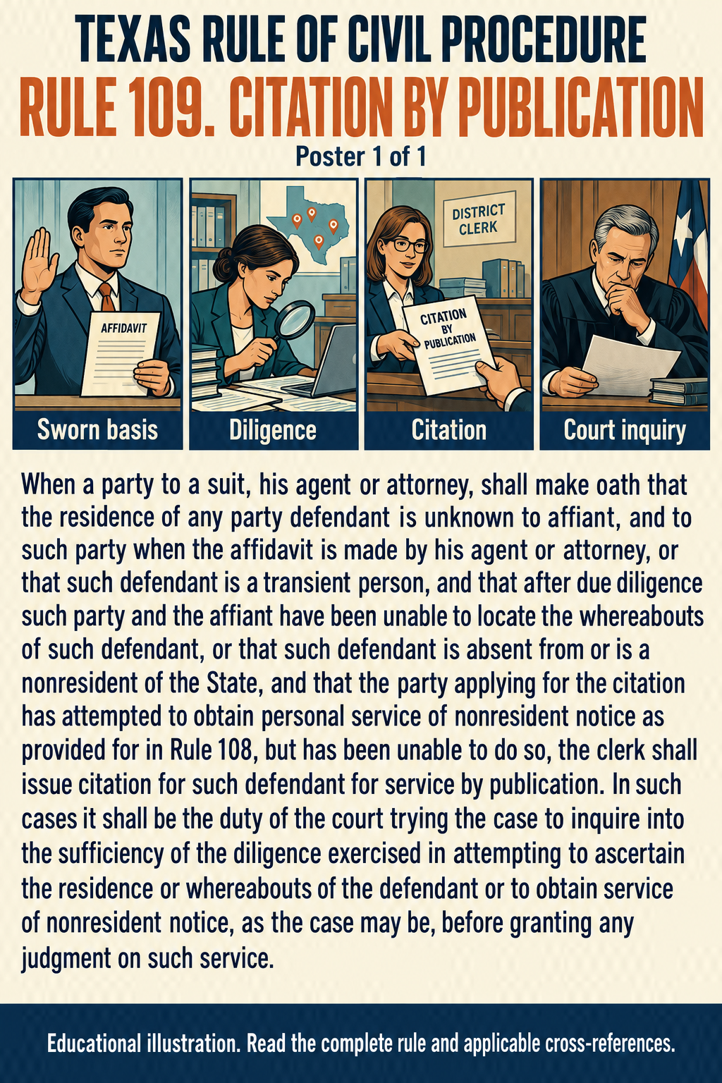 Texas Rule 109: Citation by publication. Poster 1 of 1.
