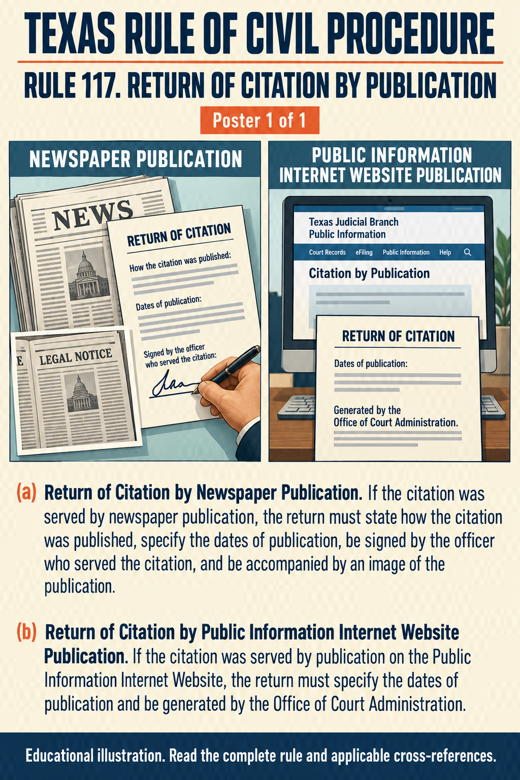 Texas Rule 117: Return of citation by publication. Poster 1 of 1.