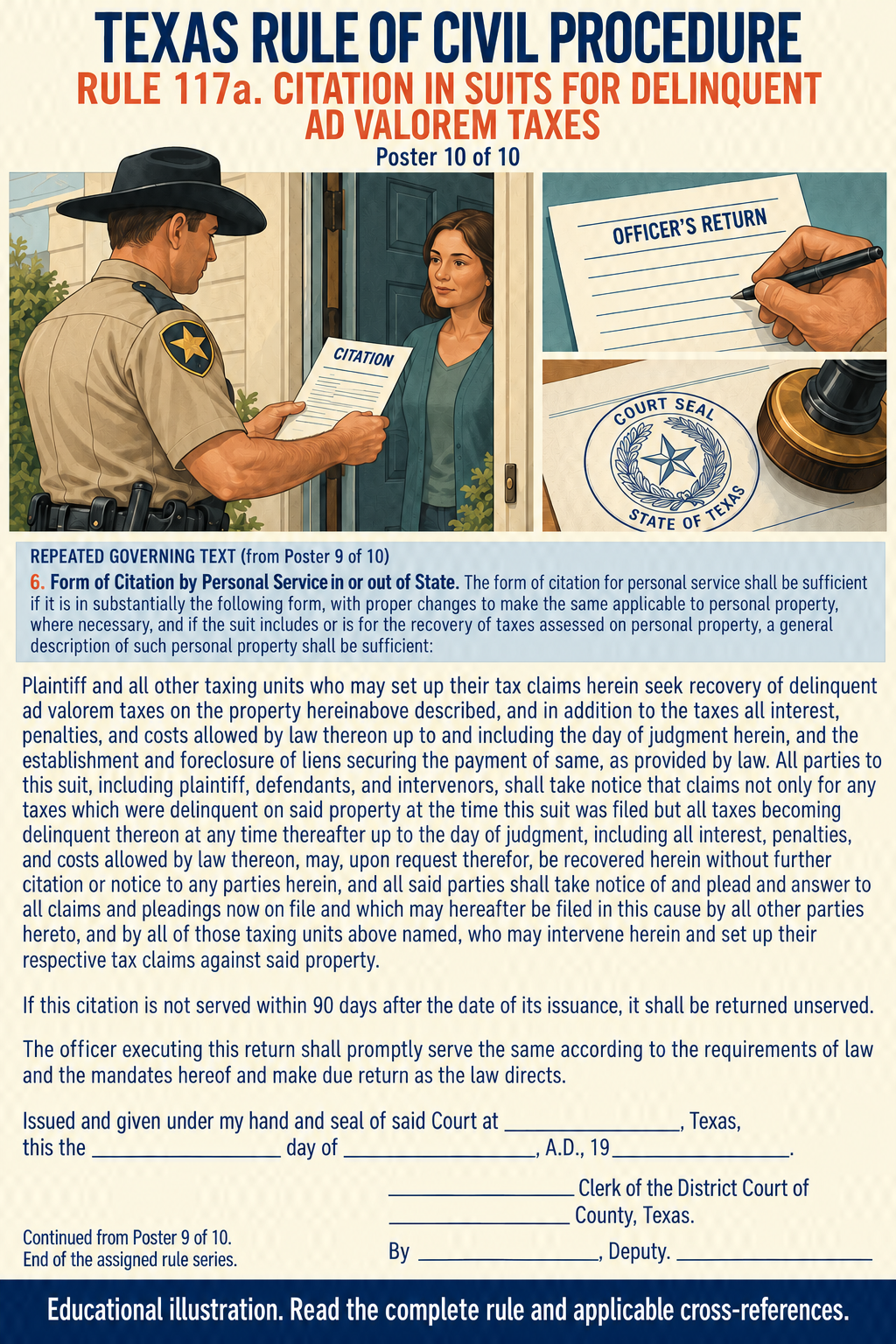 Texas Rule 117a: Citation in suits for delinquent ad valorem taxes. Poster 10 of 10.
