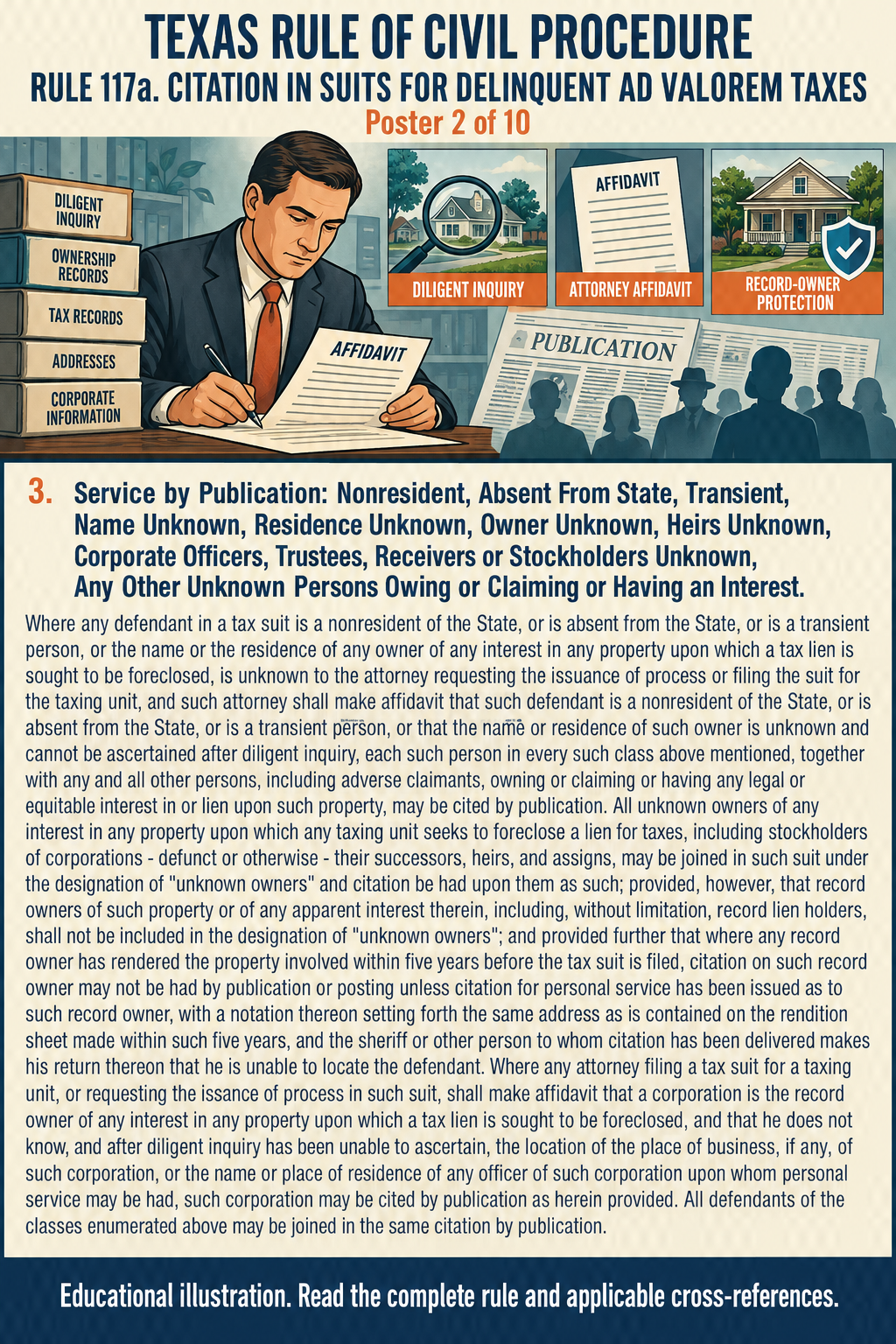 Texas Rule 117a: Citation in suits for delinquent ad valorem taxes. Poster 2 of 10.