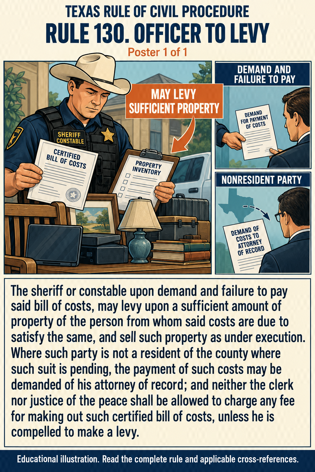 Texas Rule 130: Officer to levy. Poster 1 of 1.