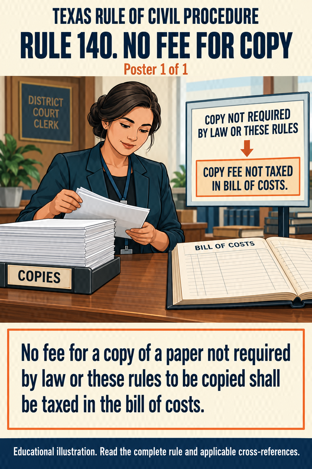 Texas Rule 140: No fee for copy. Poster 1 of 1.