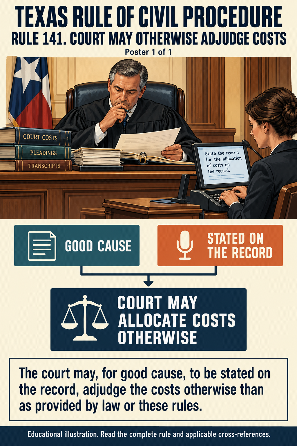 Texas Rule 141: Court may otherwise adjudge costs. Poster 1 of 1.