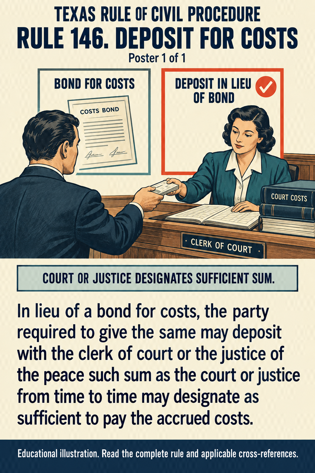 Texas Rule 146: Deposit for costs. Poster 1 of 1.