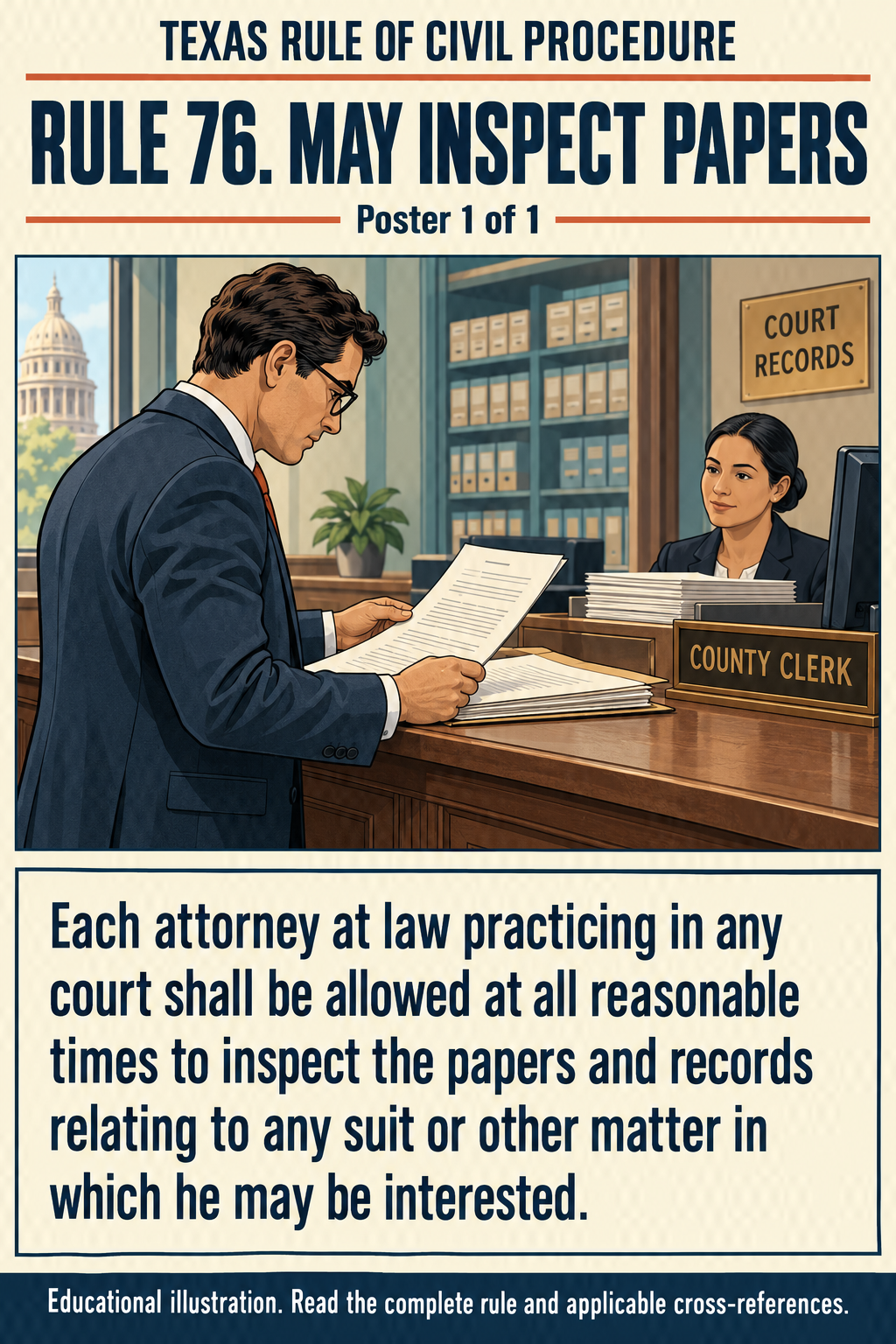 Texas Rule 76: May inspect papers. Poster 1 of 1.